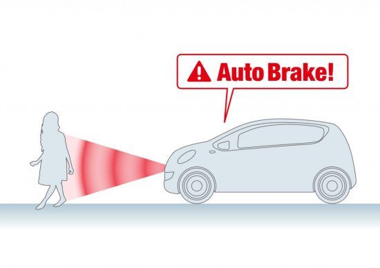 歩行者を検知して自動ブレーキ