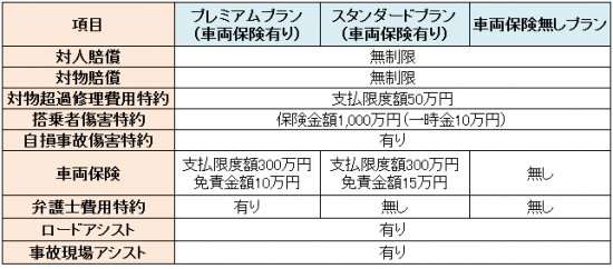 ちょいのり保険の補償内容一覧